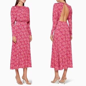 Farfetch ROTATE Number 57 Pink Floral Open Back Puff Long Sleeve Midi Dress L